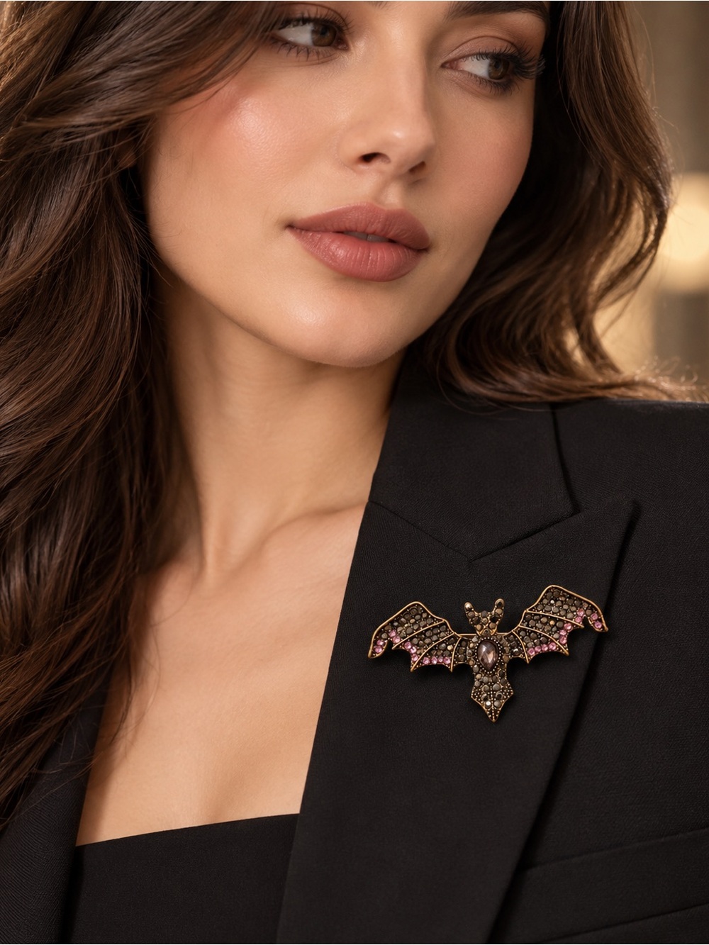Gothic Bat Crystal Brooch